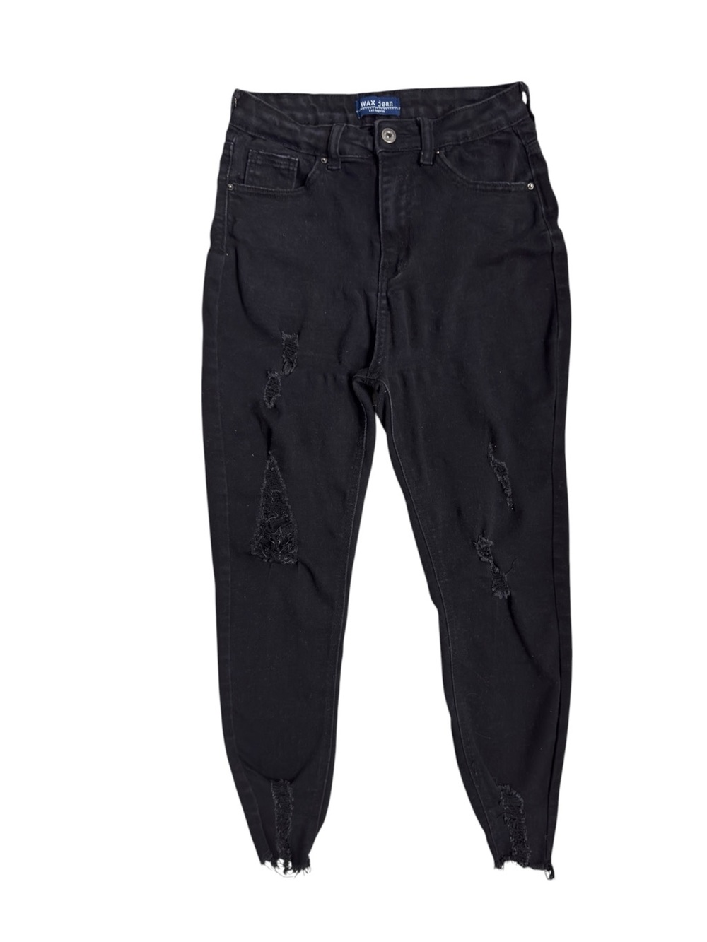 WAX JEAN Women's Vintage-Inspired Hem Destruction Black Ankle Skinny Jeans EUC